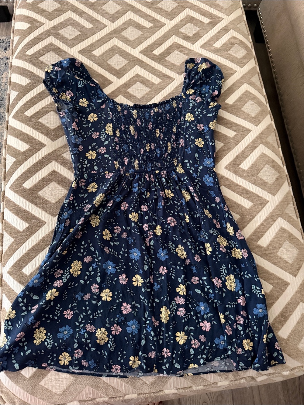 BCX Navy Floral Fit-and-Flare Dress with Pink, Blue, Yellow Flowers - Picture 2 of 2